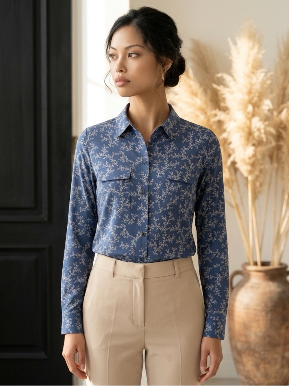 Equipment Femme Floral Silk Shirt, Size M